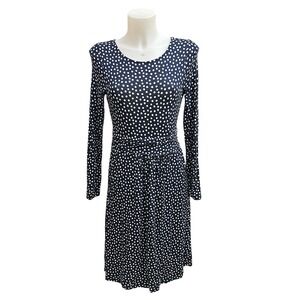 Boden Abigail Jersey Dress Navy Blue Polka Dot Swing Dress Longsleeve sz US 4P